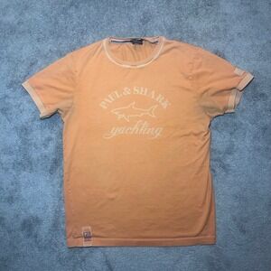 Paul & Shark Yachting T-Shirt Mens Medium Orange Shark Fit Graphic Big Logo